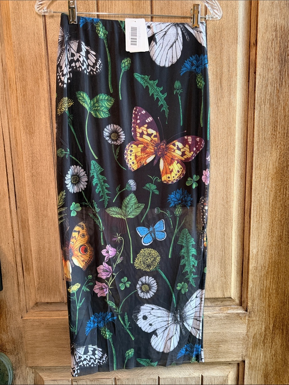 Dressed in LALA Black Midi Skirt with Multicolor Butterfly & Floral Print - Picture 2 of 7